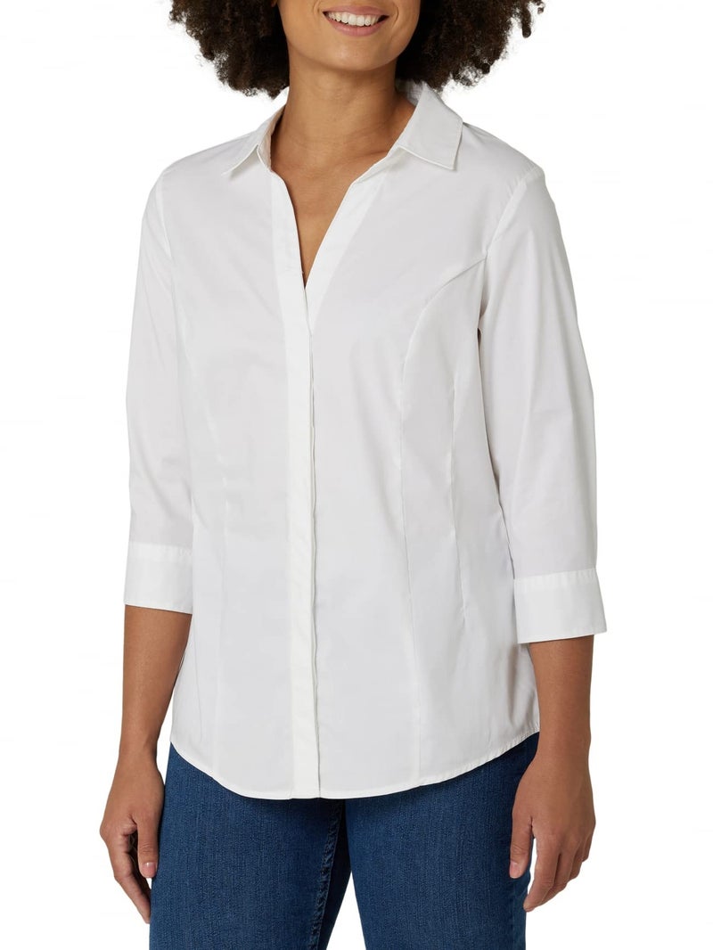 Riders by Lee Indigo Women's Easy Care Quarter Sleeve Woven Shirt, Arctic White, Large